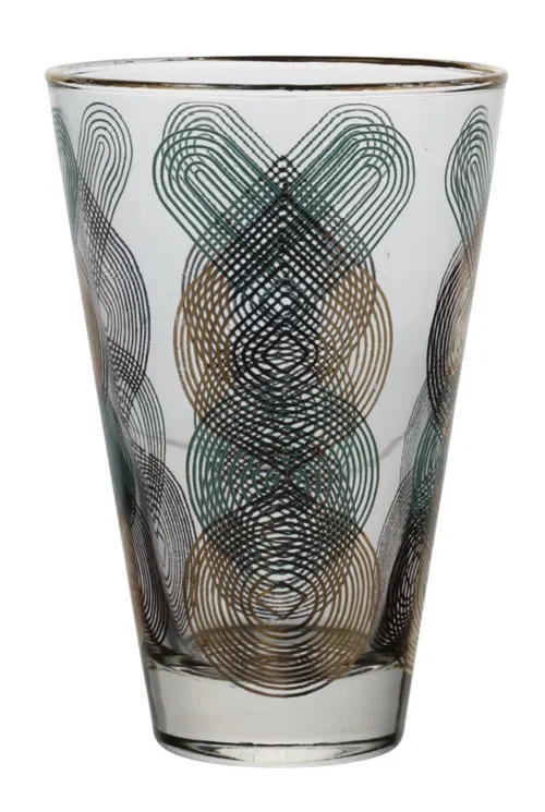 Vintage Clear Glass Drinking Glass With Line Pattern