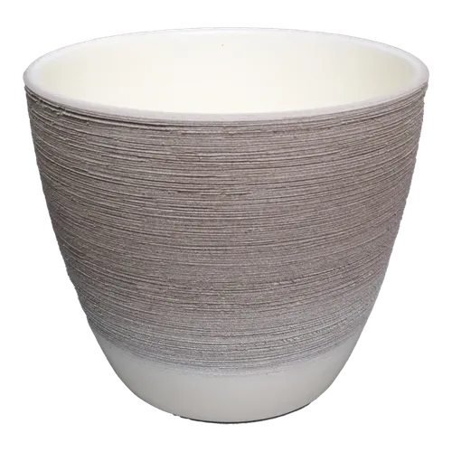 Beige Groove Ceramic Plant Pot With White Interior