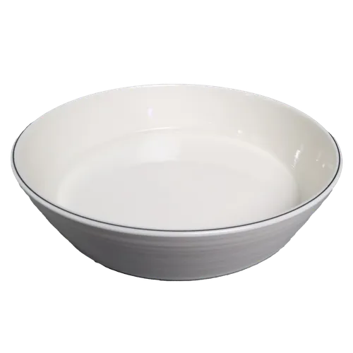 White Ribbed Black Pin Rim Round Serving Bowl
