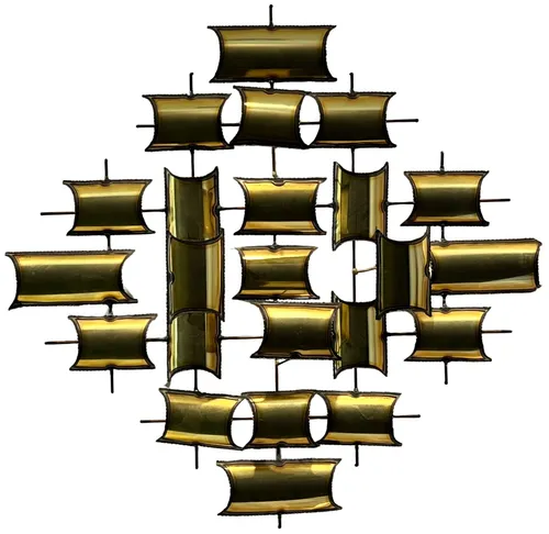 Vintage Brutalist Abstract Brass Wall Sculpture
