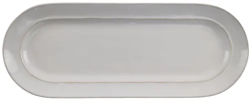 White & Beige Line Oval Serving Platter