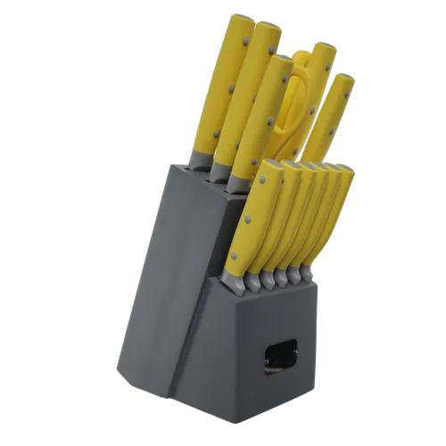 Grey Knife Block With Yellow Knives