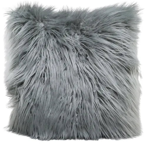 Slate Grey Faux Fur Throw Pillow