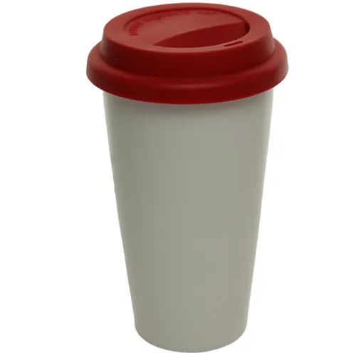 White Travel Mug With Red Silicone Lid
