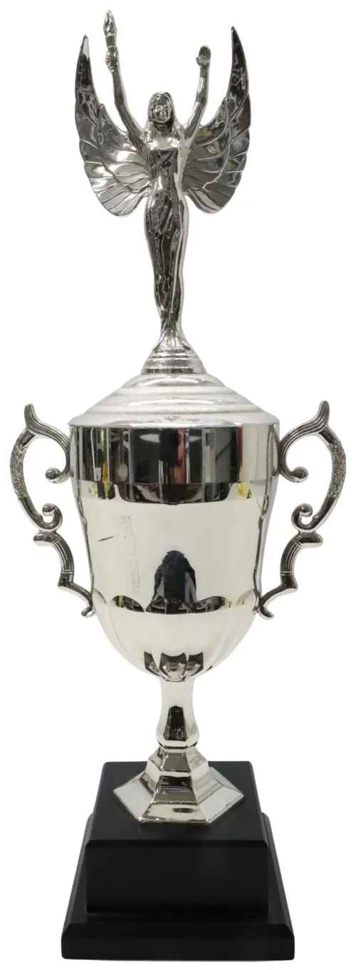 Silver Cup Trophy With Figure & Black Base