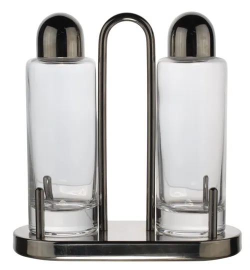 Silver Steel & Glass Oil & Vinegar Bottles With Stand