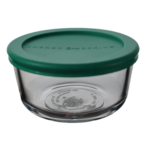 Clear Glass Bowl With Sea Foam Green Plastic Lid - Medium