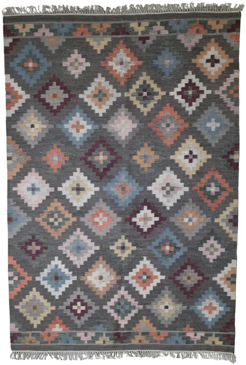 Multicolour Diamond Pattern Bohemian Area Rug 5'1