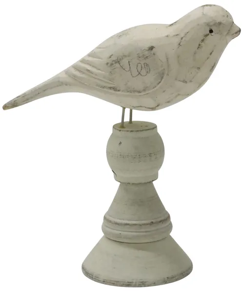 White Wood Bird On Pedestal Base - B