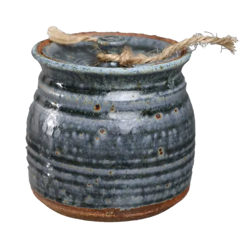 Rustic Grey Stoneware Sugar Bowl With Lid