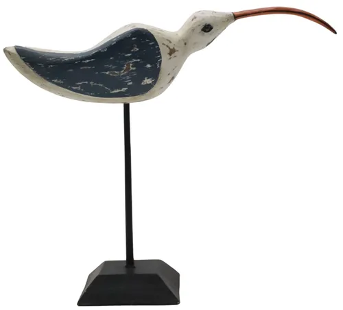 Wood Painted Bird On Black Stand