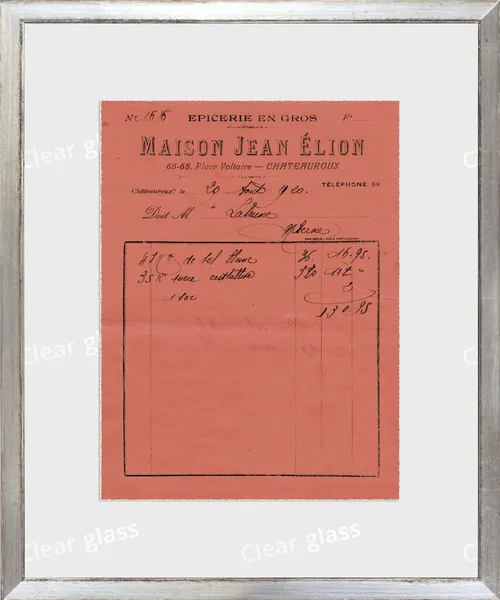 Vintage French Receipt On Red Paper With Silver Frame