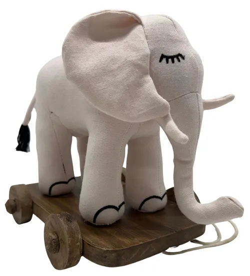 Linen Stuffed Elephant Plush Pull Along Toy
