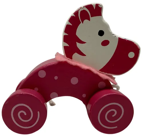 Pink Wood Zebra Pull Along Toy
