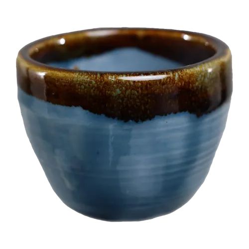 Rich Blue Glazed With Brown Ceramic Small Bowl