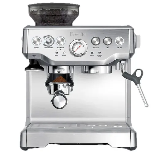 Brushed Stainless Espresso Coffee Machine With Steam Wand & Grinder