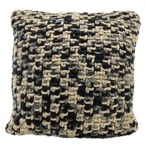 Black & Grey & Cream Thick Braid Wool Throw Pillow