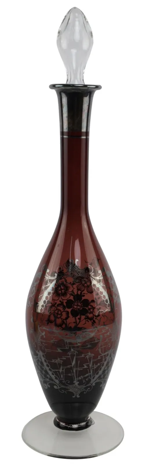Purple Glass Etched Wine Decanter With Lid