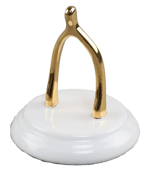Gold Ceramic Wishbone On White Base