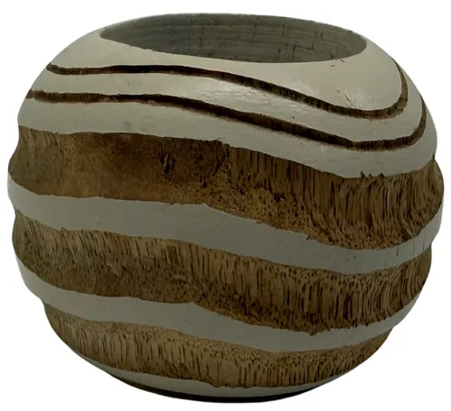 White & Carved Wood Tealight Candle Holder
