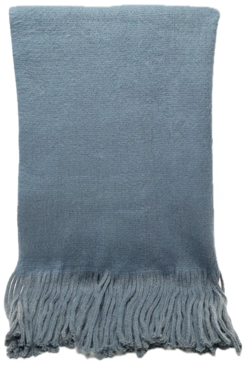 Steel Blue Throw Blanket With Charcoal Grey Reverse With Long Fringe Trim