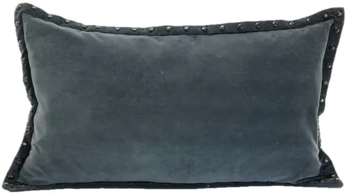 Solid Steel Blue Velvet With Bronze Studs On Trim Throw Pillow