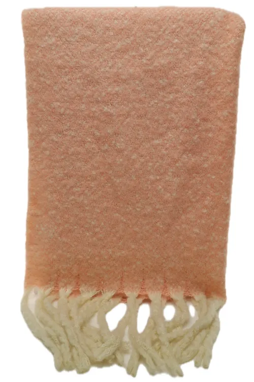 Soft Pale Neapolitan Pink & Cream & Taupe Throw Blanket With Chunky Fringe Trim
