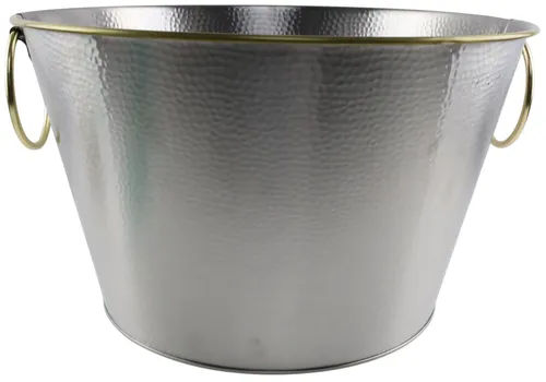 Silver Metal Hammered Beverage Bucket With Gold Trim