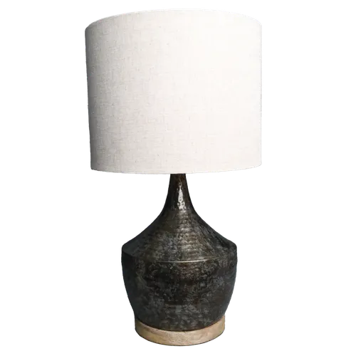 Hammered Metal Table Lamp With Tan Shade