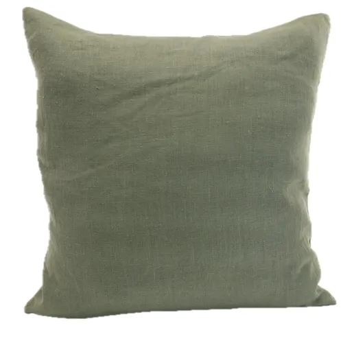 Green Moss Solid Linen Throw Pillow