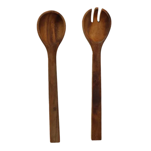 Squared Handle Walnut Wood Serving Set 