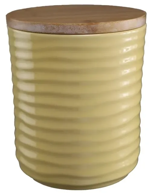 Flax Yellow Ripple Canister With Bamboo Lid