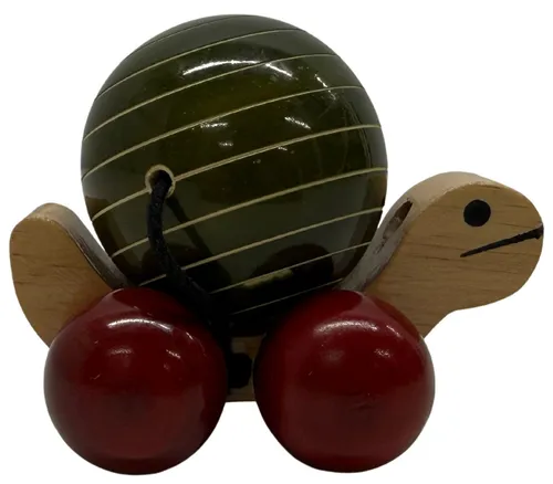 Natural Wood & Green Turtle Push Toy