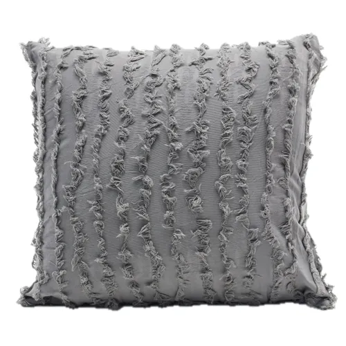 Battleship Grey Frayed Rows Throw Pillow