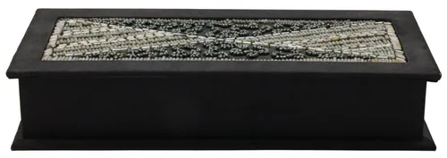 Black Silk Rectangular Box With Beaded Lid