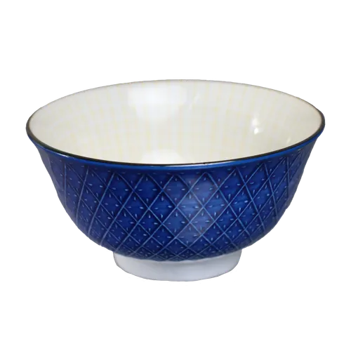 French Blue Patterned Small Bowl With Pale Yellow  Interior