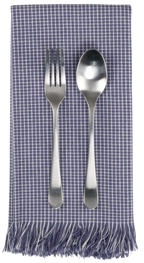 Steel Blue & White Gingham Napkin With Fringe