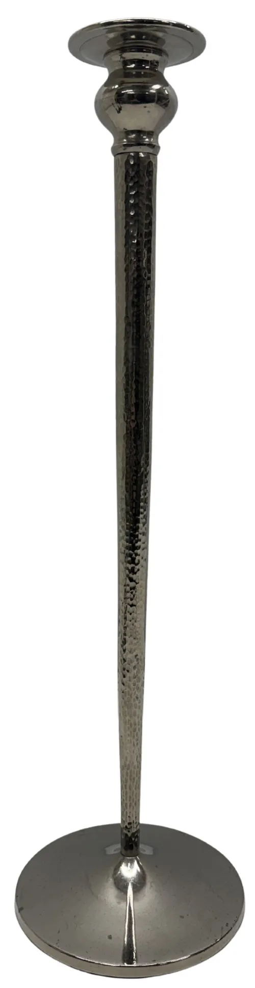 Silver Hammered Metal Tall Taper Candle Holder