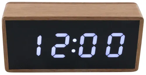 Wood Alarm Clock With White Digital Display