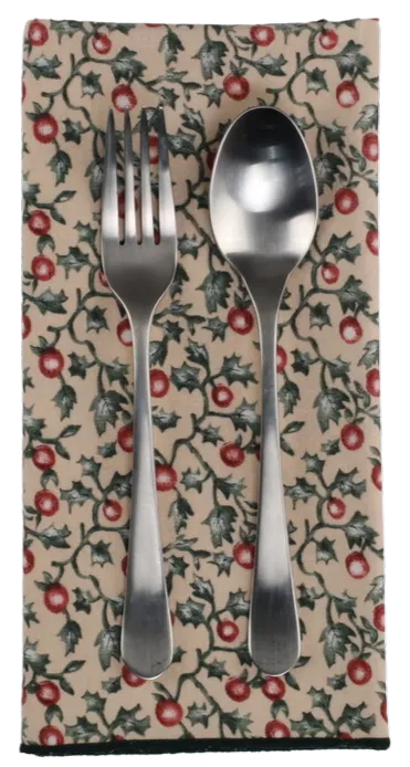 Cream With Green Holly & Red Berries Napkin