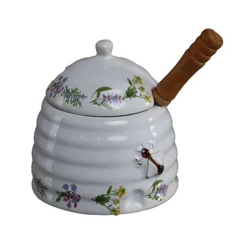 White Country Garden Honey Pot
