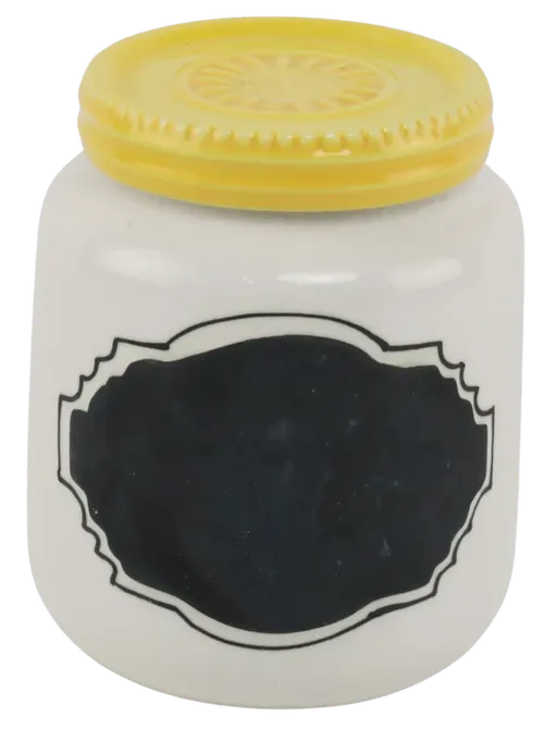 White Storage Jar With Yellow Lid & Chalkboard Label 