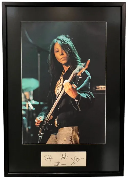 Woman Guitarist Photograph With Autographed Plate In Black Frame