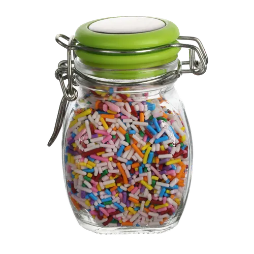 Clear Glass Canister With Chartreuse Green Lid With Multicolour Baking Sprinkles