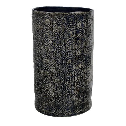 Midnight Blue Stacked Swirl Pattern Ceramic Vase