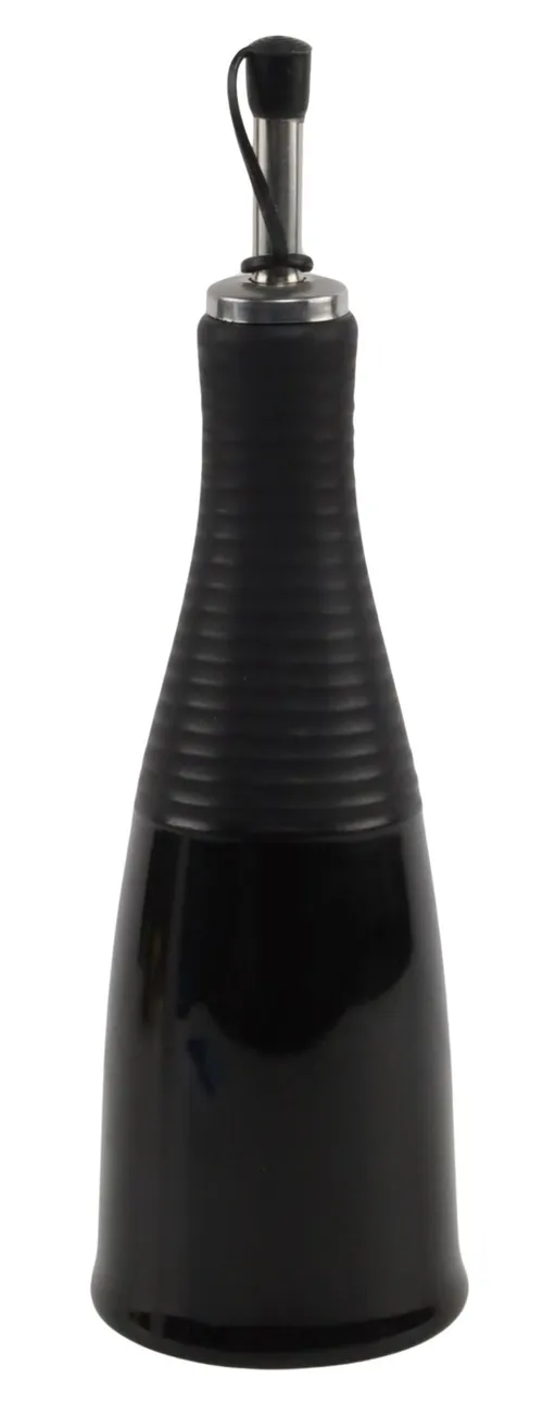 Black Ribbed Ceramic Oil Bottle