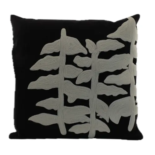 Black With White Embroidered Cypress Trees Throw Pillow