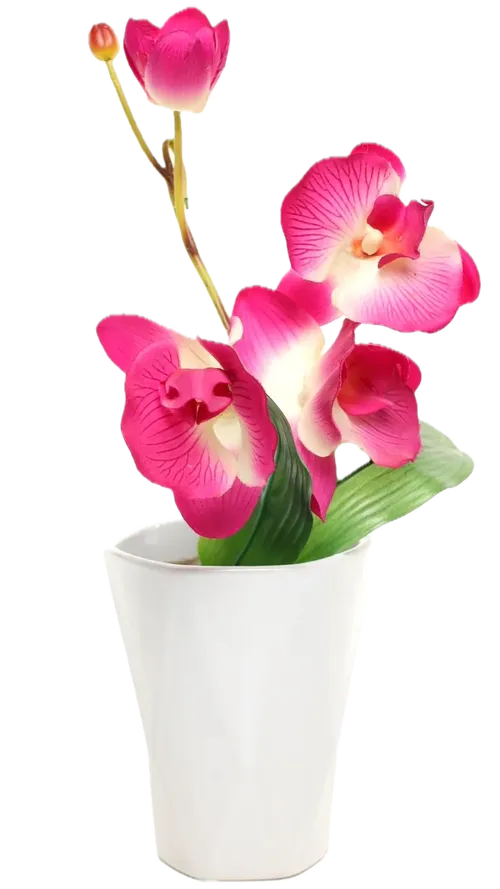 Artificial Pink Orchid In White Geometric Pot