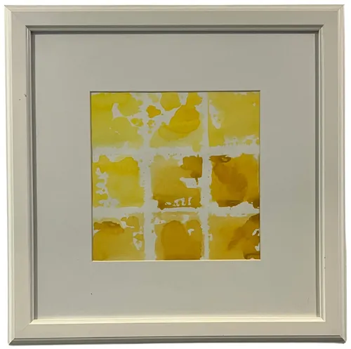 Nine Yellow Square Watercolour In White Frame