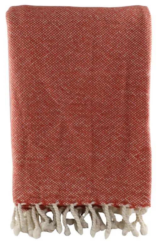 Red & White Throw Blanket With Tassels
